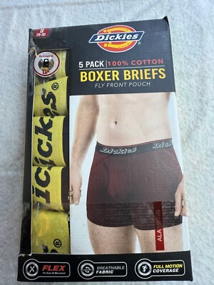 Dickies Boxer Briefs Size Small 5 Pack 100% Cotton Fly Pouch Black Underwear