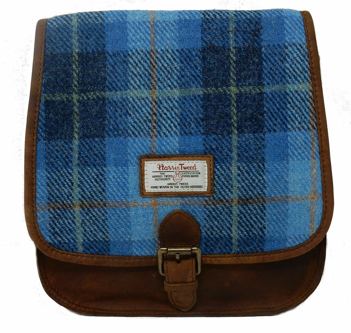 British Bag Company Castle Bay Harris Tweed Ladies Saddle Bag Blue