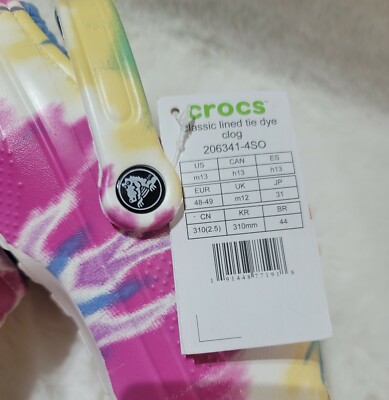 Crocs Men Size 13 Classic Tie-Dye Lined Clog Slides 206341  display picture 1