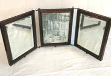 Folding Wood Frame Antique Hanging Beveled Glass Shaving Mirror Celluloid Back