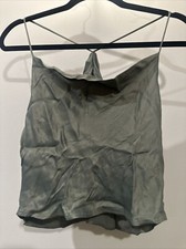 Zara Tank Top XS NWT Sage Green Spaghetti Strap Crop Top Satiny Silky Viscose 