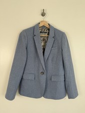 Joules Tweed Blazer Jacket Size UK 12 Baby Blue Wool Herringbone Country