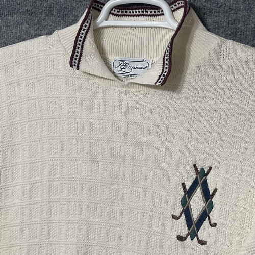 Vintage Women’s Golf Sweater Size Large Ivory Long Sleeve Collard Embroidered - Picture 2 of 7