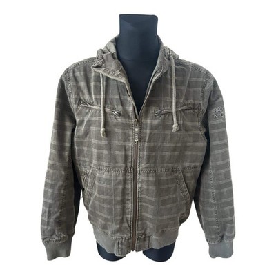 Camp David Herren Jacke Gr XL Khaki Kariert Kapuze Reißverschluss Casual