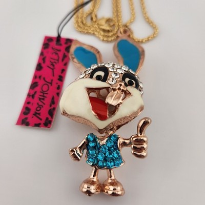 Betsey Johnson Necklace Cartoon Blue Eared Rabbit With Rhinestones NWT