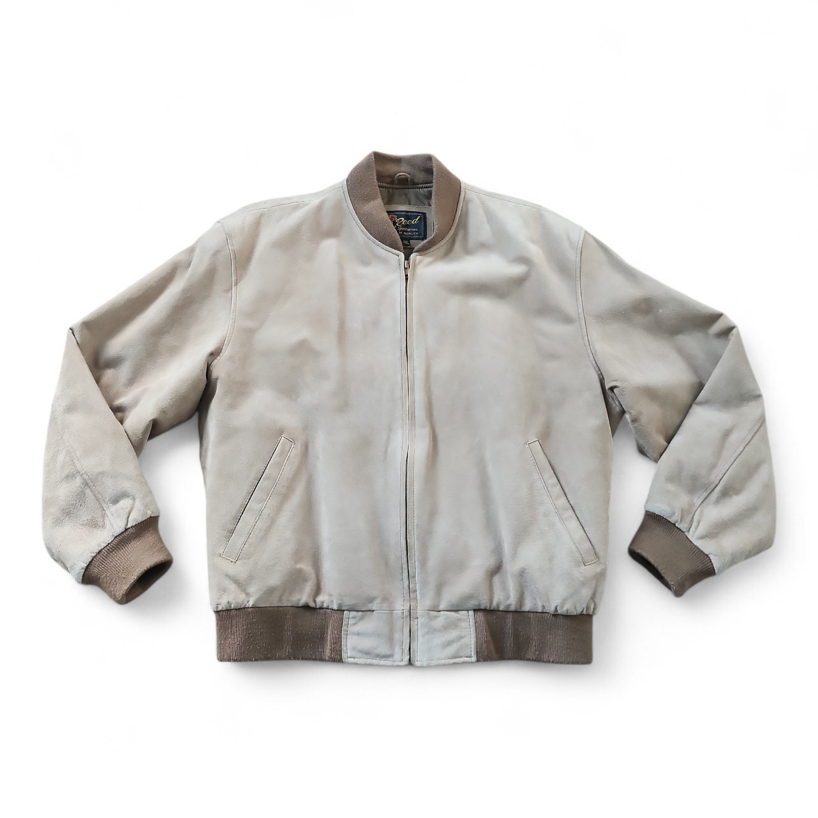Vtg Reed Sportswear Tan Leather Bomber Jacket Mens Size M Full Zip EUC