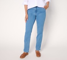 Susan Graver Petite Warm Touch Straight Leg Jean Medium Wash 2 New