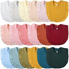 18 Pcs Muslin Drool Baby Bibs Ruffle Absorbent Bib with Snap Button Boy Girl ...