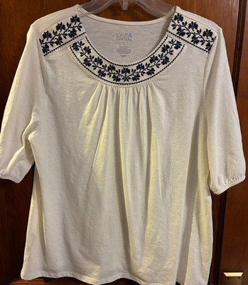 Lot of 2 Croft & Barrow short sleeve knit tops, navy, beige, size L