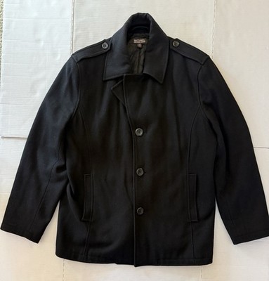 Michael Kors Pea Coat Black Wool Blend Men s Size Large L Button Pockets Lined