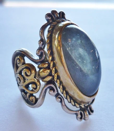 Ring Sterling Brass  Carolyn Pollack Labradorite  Vintage Size 7