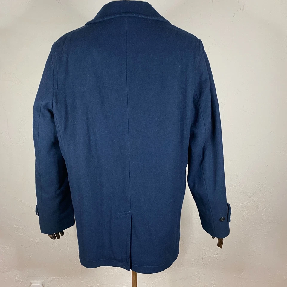 Lands End Pea Coat Mens Large Navy Naval Wool Blend Double Breasted Fisherman - Image 4 of 4
