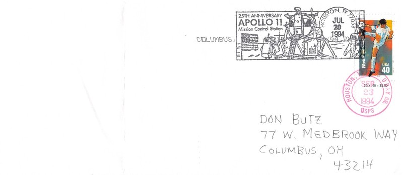 APOLLO 11 25th ANNIV HOUSTON MISSION CONTROL FANCY CANCEL, NO CACHET SC #2835