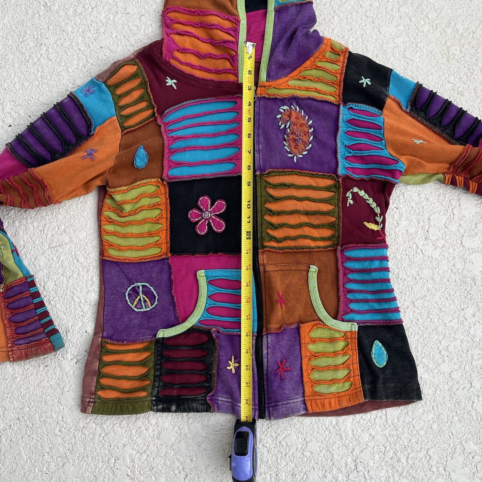 Boho Patchwork Zip Up Jacket Multicolor Size Smal… - image 4