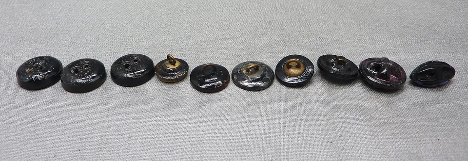 10 botones antiguos vintage de vidrio negro de 7/16" a 1/2" (juego 56) Foto 3 de 4