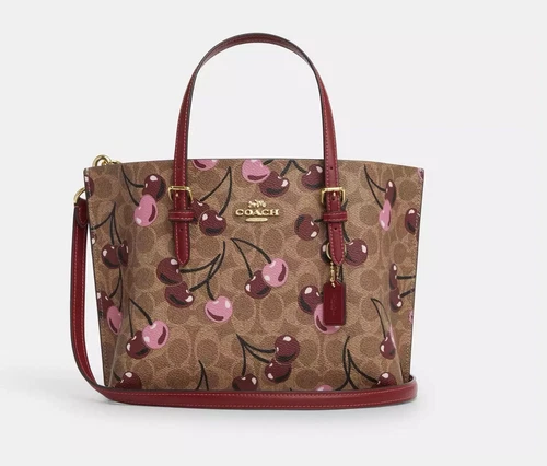 Borsa Coach Mollie nuova con etichetta 25 in tela firmata con stampa ciliegia borsetta