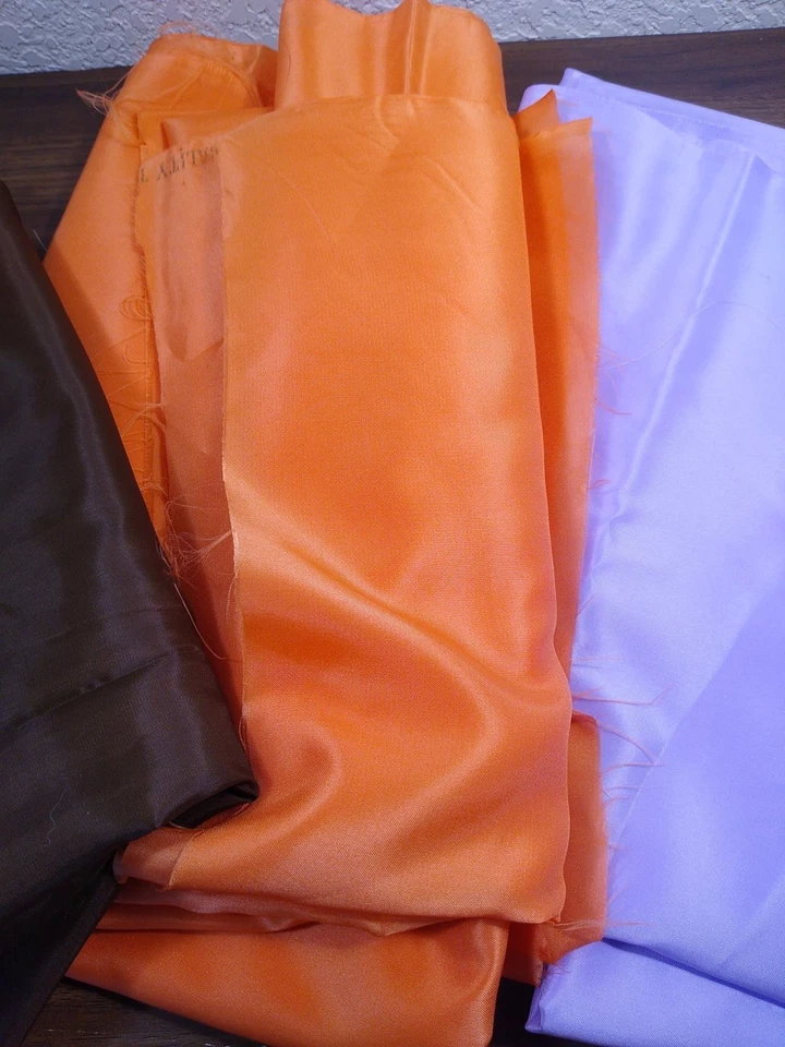 POLYESTER TAFFETA FABRIC LOT orange brown lavender quality material vintage ? - Image 3 of 4