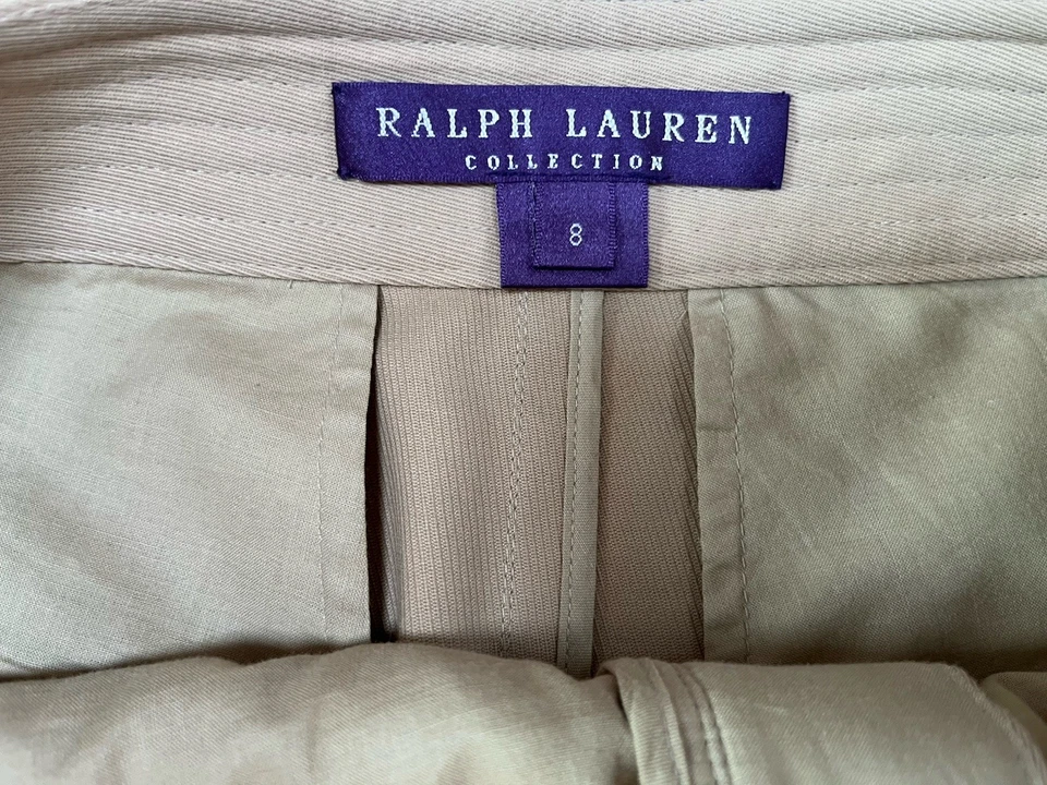 Falda Ralph Lauren Colección Púrpura Etiqueta Algodón Tostado Sarga Talla 8 Borde Cuero Foto 3 de 4