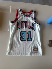 Men's Mitchell  Ness Dennis Rodman White Chicago Bulls 1995-96 Hardwood Classic