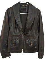 Laundry by Shelli Segal Brown Motorcycle Biker Lamb Leather Jacket Women M EUC