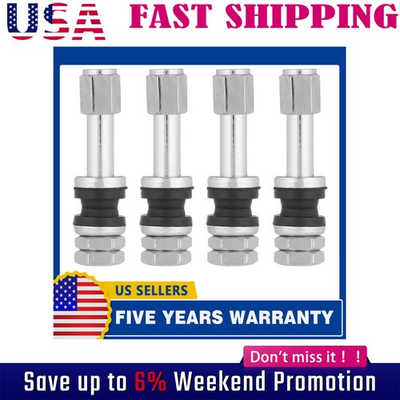 #ad 4Pcs TR48 Bolt On Tire Valve Stem Chrome Metal High Pressure Flush W Stem Cap $6.38