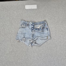 Levi's 501 Women Shorts W26 Light Blue Denim Cutoff Shorts Button Zipper Logo