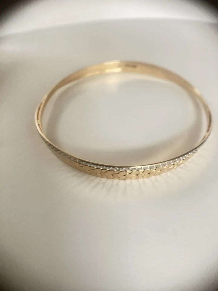 Brazalete brazalete oro amarillo macizo puro 22K con adornos de oro blanco (19 gramos) Foto 2 de 4