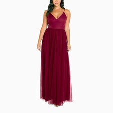 Tulle Satin Burgundy Red Dress M High Slit Formal Prom Y2K Whimsigoth Balletcore