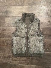 Justice Girls Size 8 Gray Faux Fur Glitter Vest Collared Zip Front Winter Layer