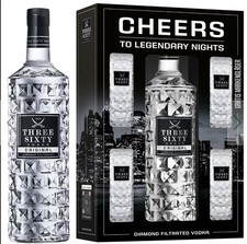 Three Sixty Set Geschenkset - Three Sixty Vodka Wodka 3L 3000ml 4 Gläser