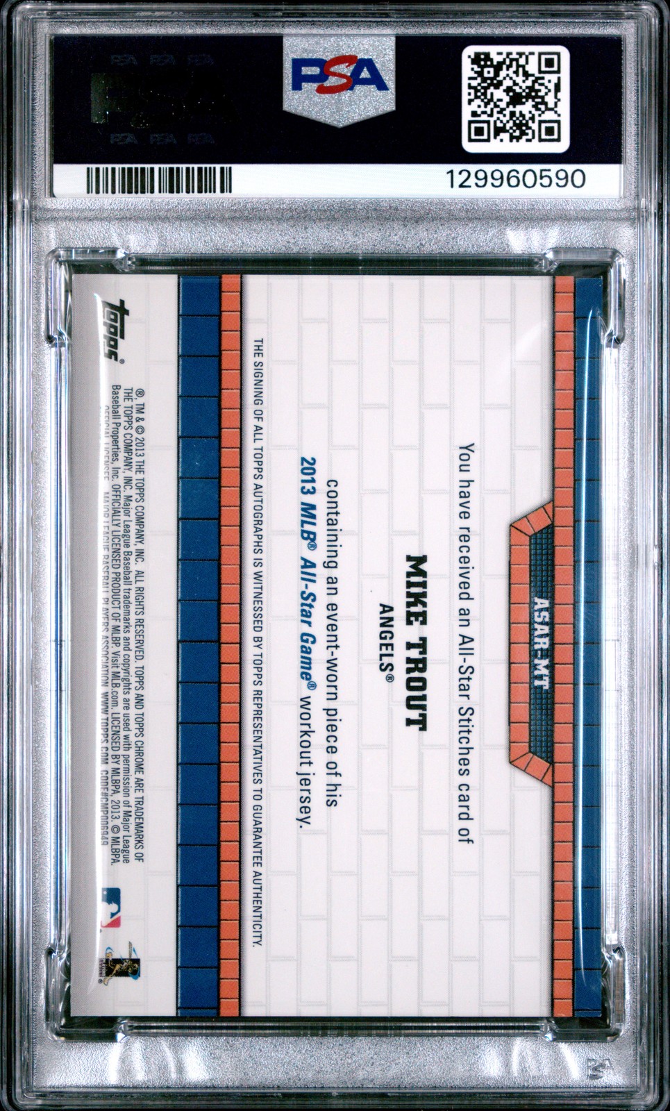 2013 TOPPS CHROME UPDATE ALL-STAR STITCHES AUTO RELICS MIKE TROUT 15/25 PSA 9 view 2