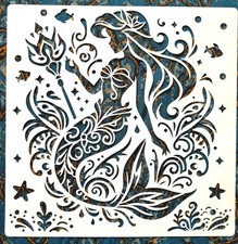 Mermaid Stencil For Painting - 8X8"- Tropical Ocean Beach Marine Life Fantasy