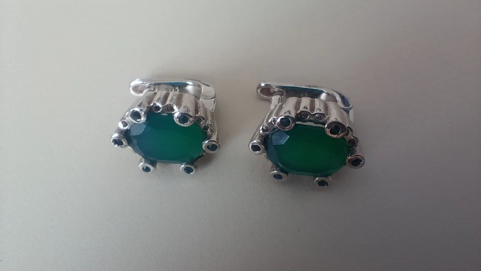 Sterling Silber Grüner Achat Ohrringe 925 - Bild 3 von 4