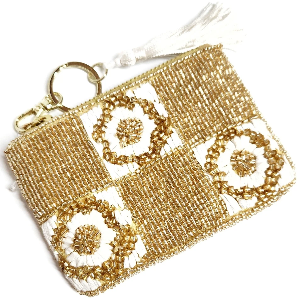 Nuevo Monedero Anthropologie Cuentas Floral Cuadros en Tono Dorado Multicolor Foto 4 de 4