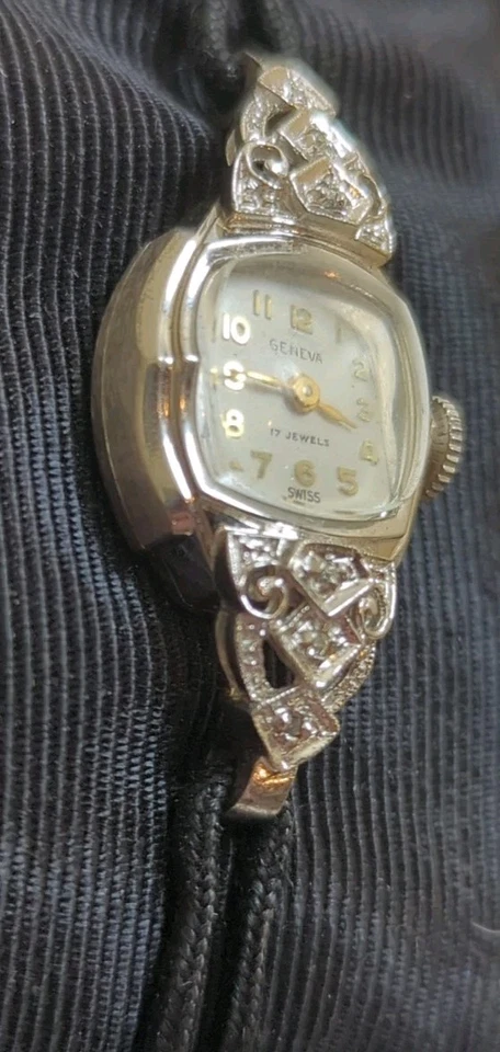 Reloj Mujer Ginebra Vintage Oro 14K Diamantes Funciona Excelente Estado Foto 3 de 4