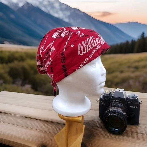 Vtg Willie Nelson Family On Tour Handkerchief Skull Cap Hat Red Bandana Rare - Picture 2 of 7