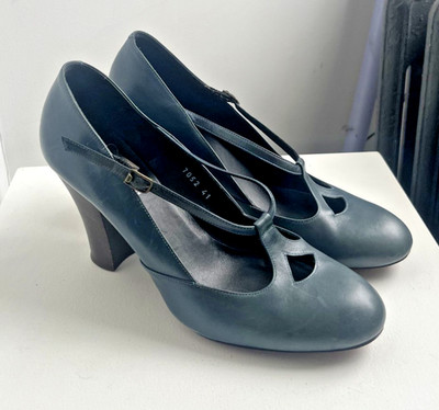 Dries Van Noten Blue Leather T-Strap Pumps Size 41