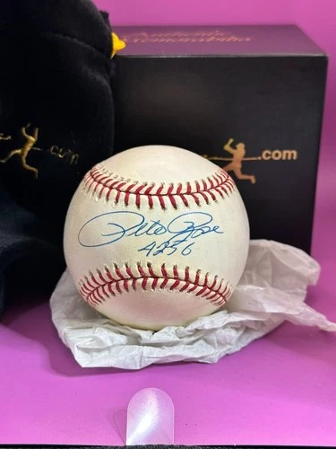 Pete Rose Signed Baseball 4256 Reggie Jackson .com Cert
