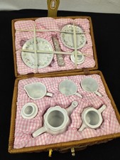 Vintage Delton Flowers Porcelain Children s Tea Party Set for 2 Picnic Basket