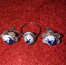 Set Of Antique Blue Delft Silver 835 Earrings...