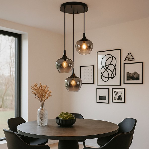 Pendellampe HäNgeleuchte Wohnzimmerlampe Glas Rauchfarben 3 Flammig Led H 120 Cm-image