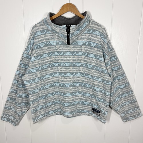 Quiksilver, Vintage 90s Quiksilver Sweatshirt Mens M 1/4 Zip Mock Neck Gray Blue Geometric