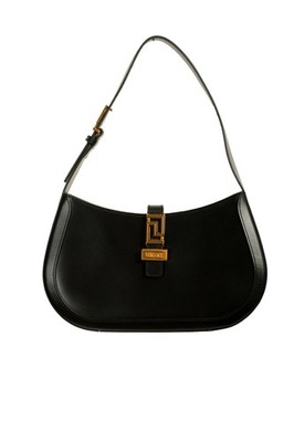 Versace Women's Black 100% Leather Greca Goddess Large Hobo Handbag Shoulder Bag