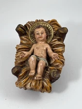 Vintage Nativity Baby Jesus Manger Crib Fontanini Style Plaster Resin