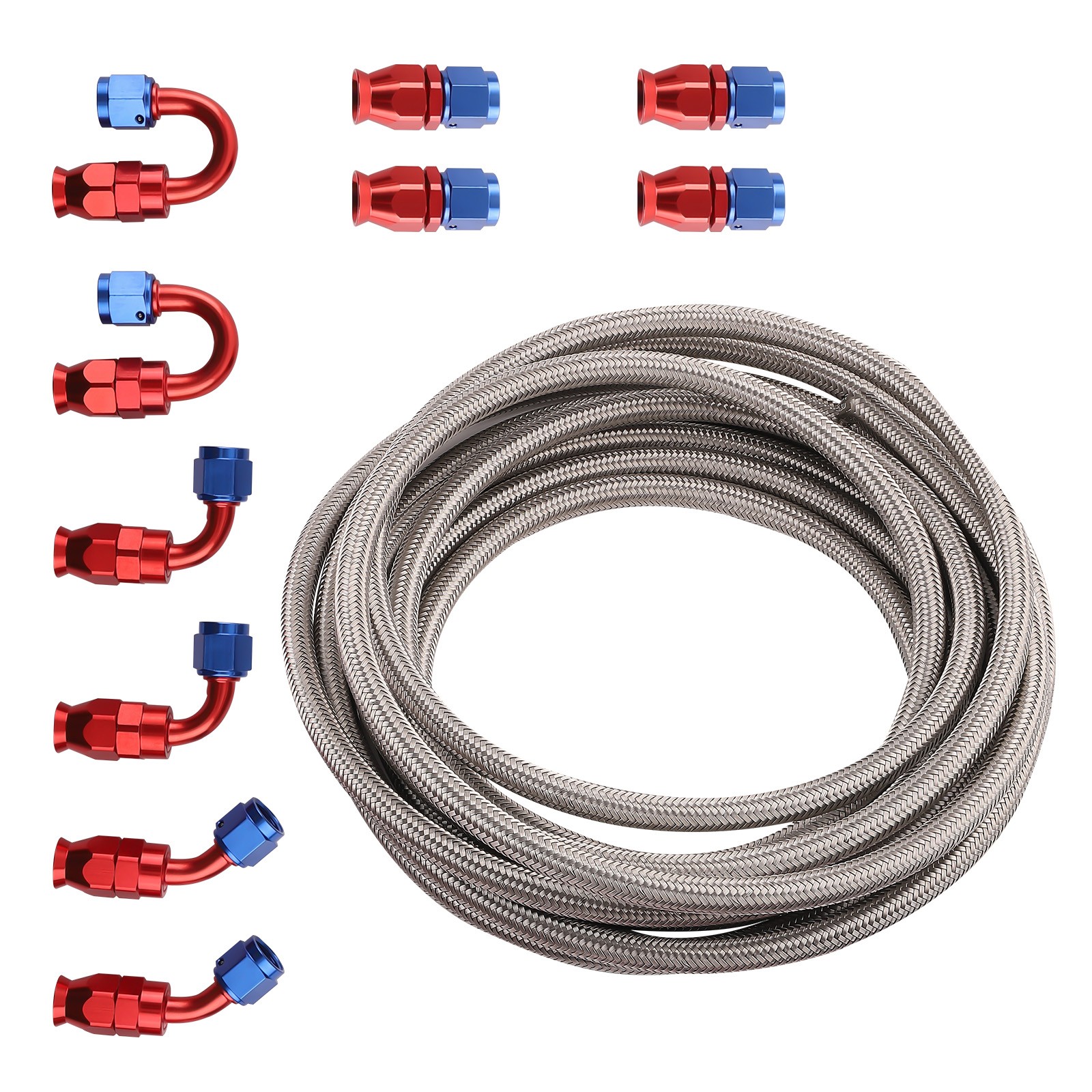 Durite de Carburant AN6 Tressée Inox 6M avec 10 Raccords Swivel