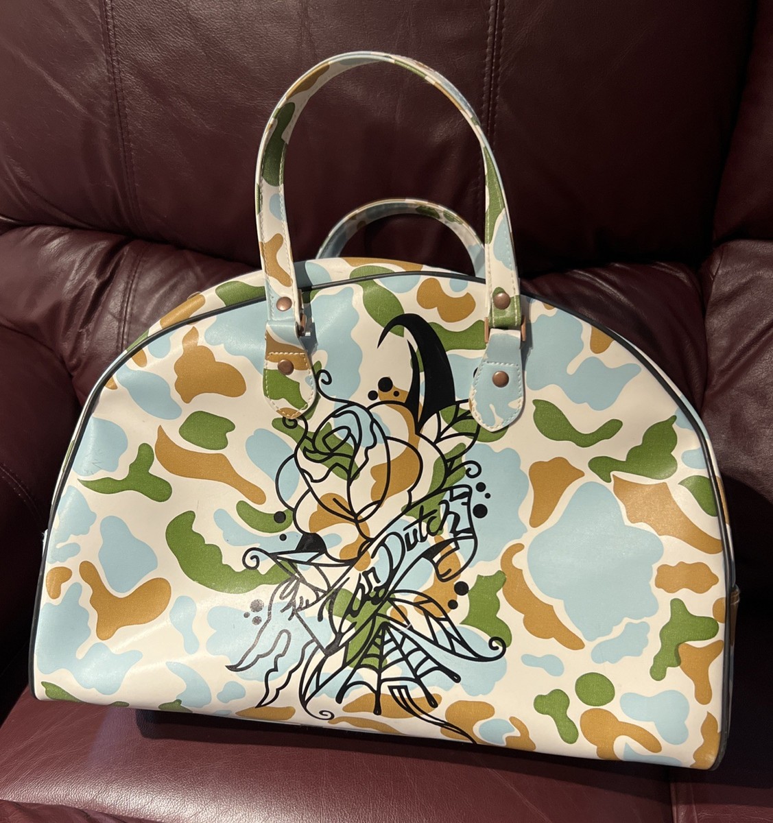 Vintage Camouflage VON DUTCH, Large Carryall Bag Carry On Purse