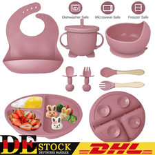 8er Baby Geschirr Set Baby Teller mit Saugnapf Kindergeschirr Set Silikon Kinder