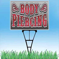 18"x24" BODY PIERCING Outdoor Yard Sign & Stake Sidewalk Lawn Sales Tattoo Shop