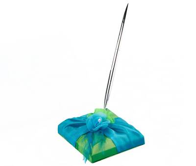 Wedding/Event Guest Book Pen Set - Silver Pen - Blue & Green