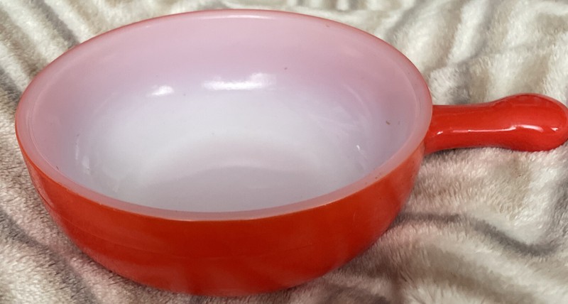 Vintage Glasbake Red Soup or Chili Bowl with Handle